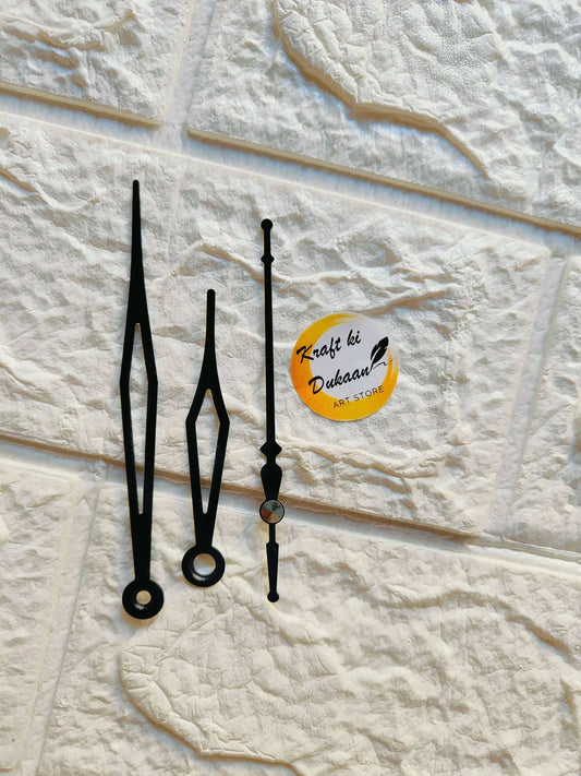 Metal clock hands in black finish, including minute and hour styles