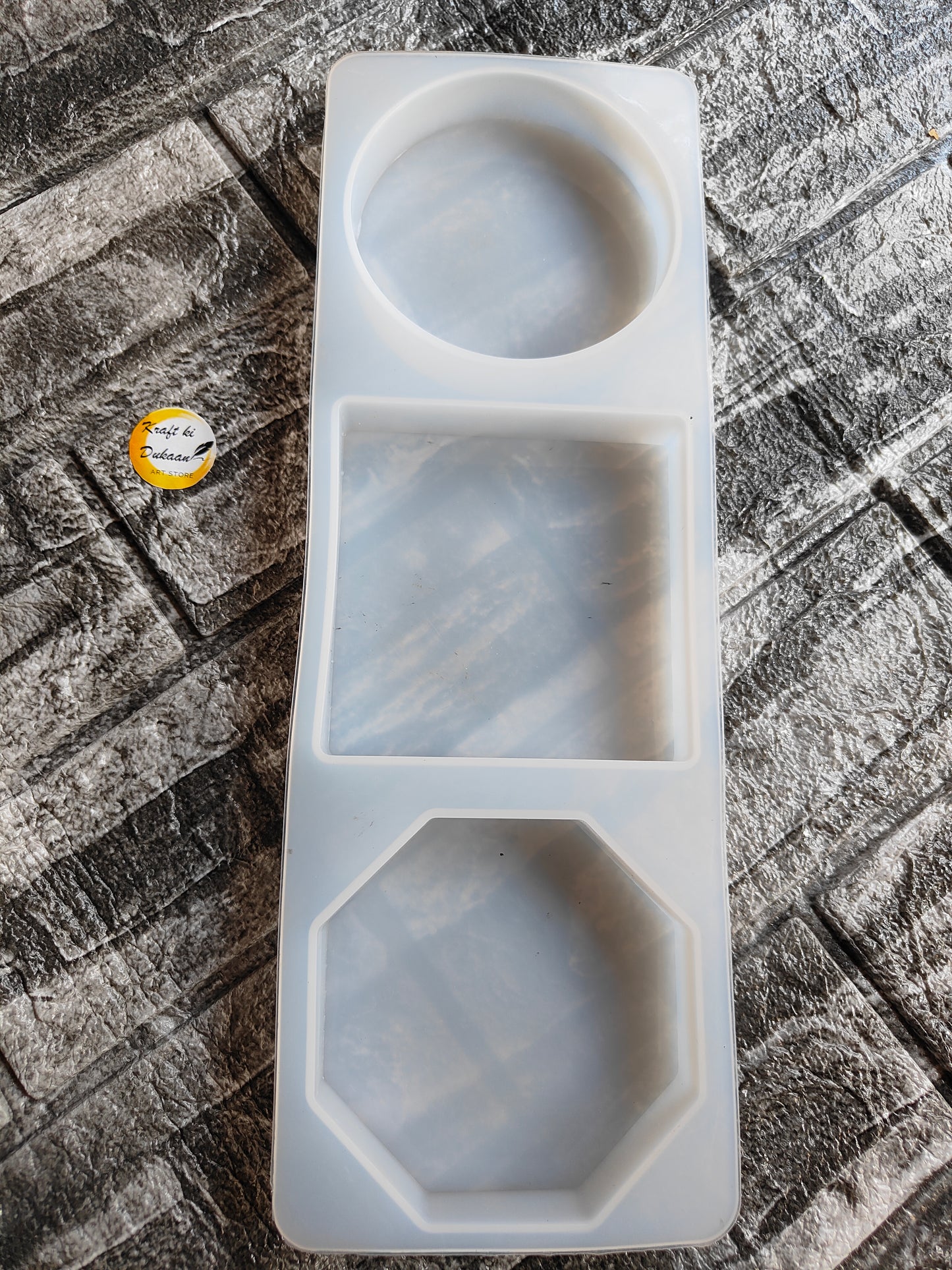 White 3 in 1 paperweight mold with round, square, and octagon shapes for crafting