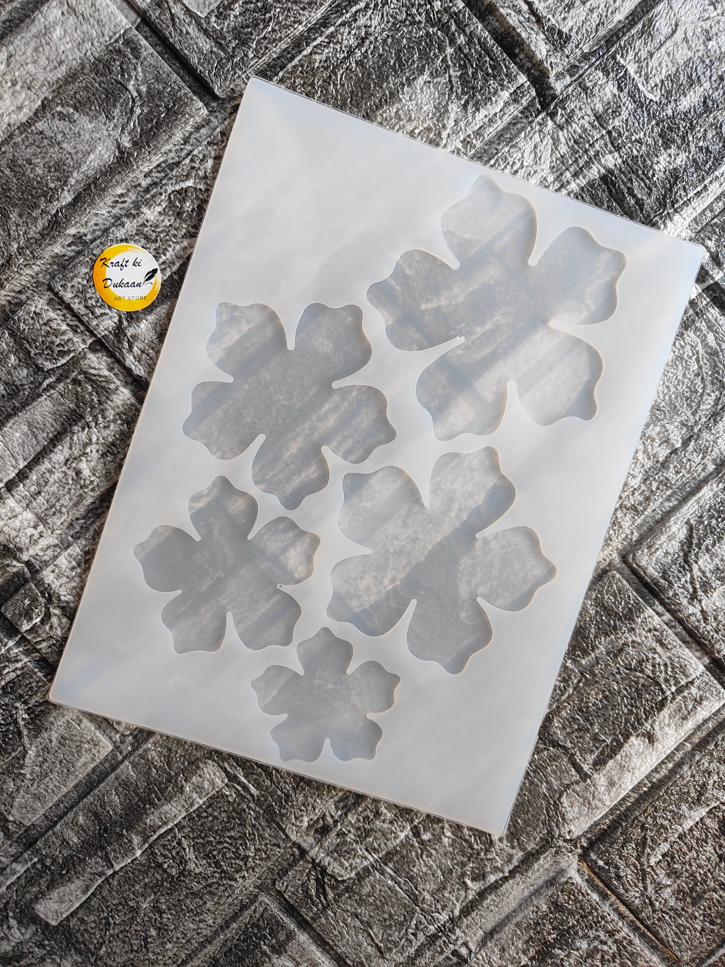 Kraft ki Dukaan 3D flower silicone mold with five flower-shaped cavities for crafting and baking
