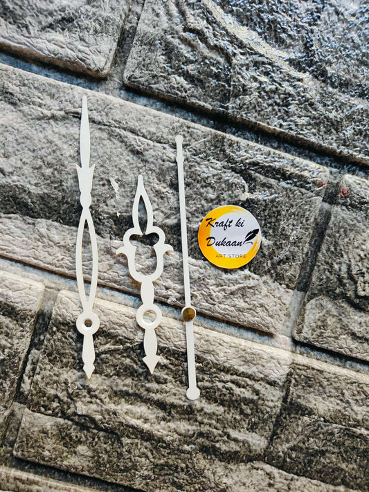 White metal clock hands set, A18, trefoil center and long slim hands