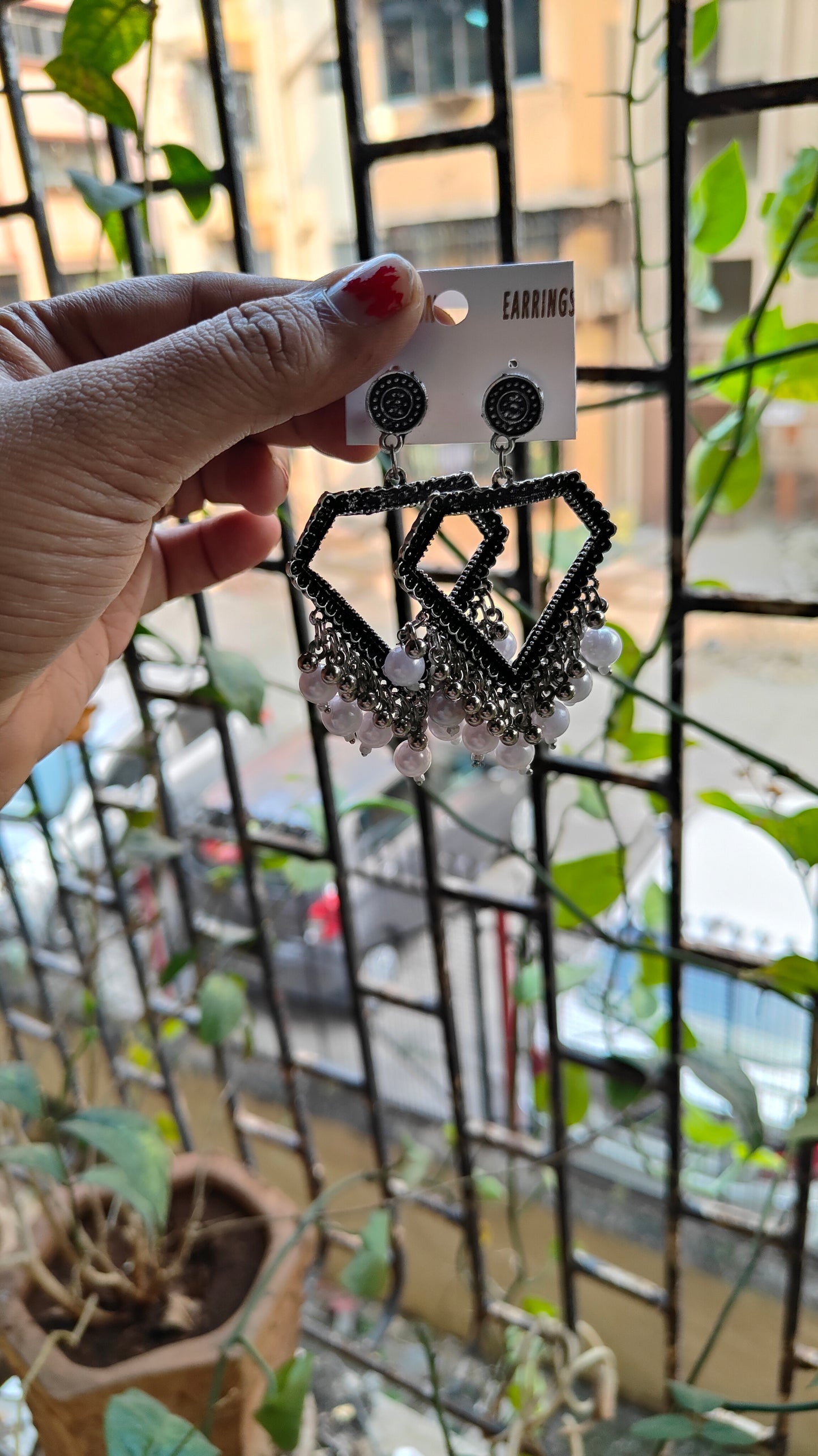 Silver Jhumka with Beads A19