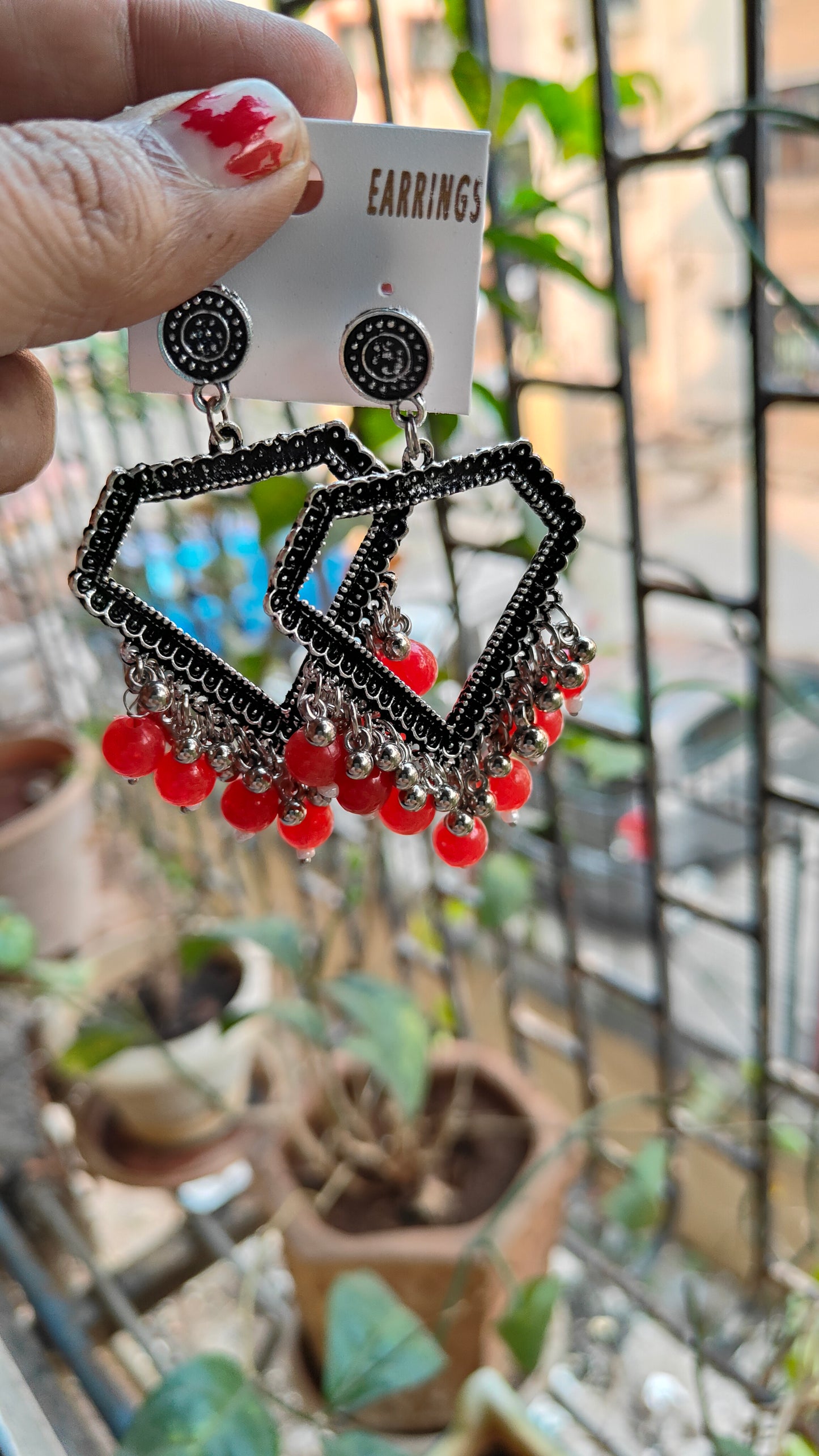 Silver Jhumka with Beads A18