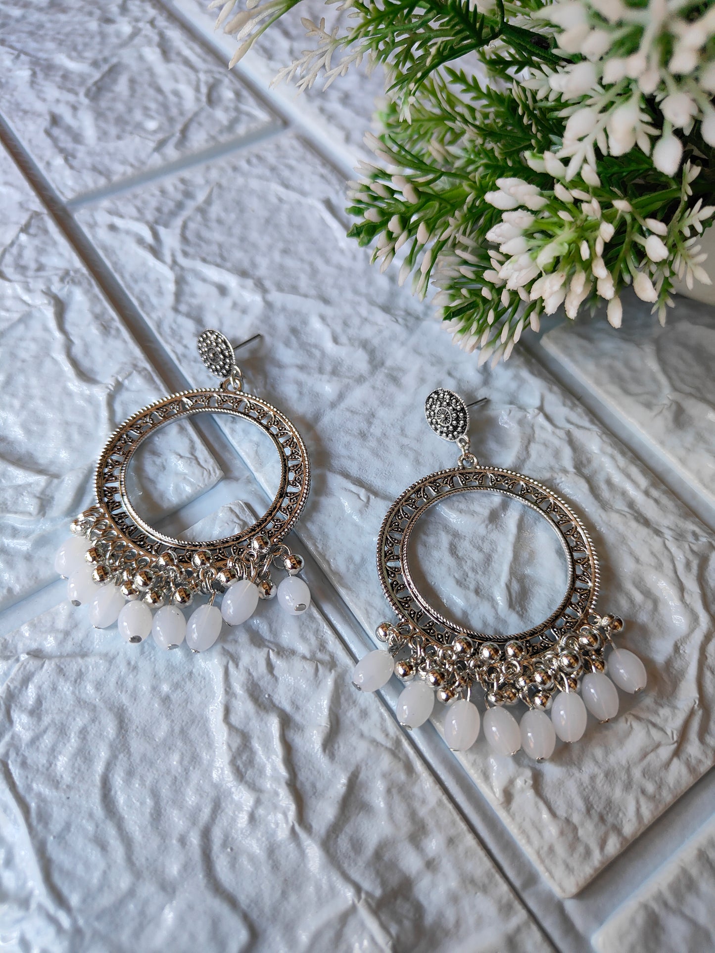 Silver Jhumka with Beads A23