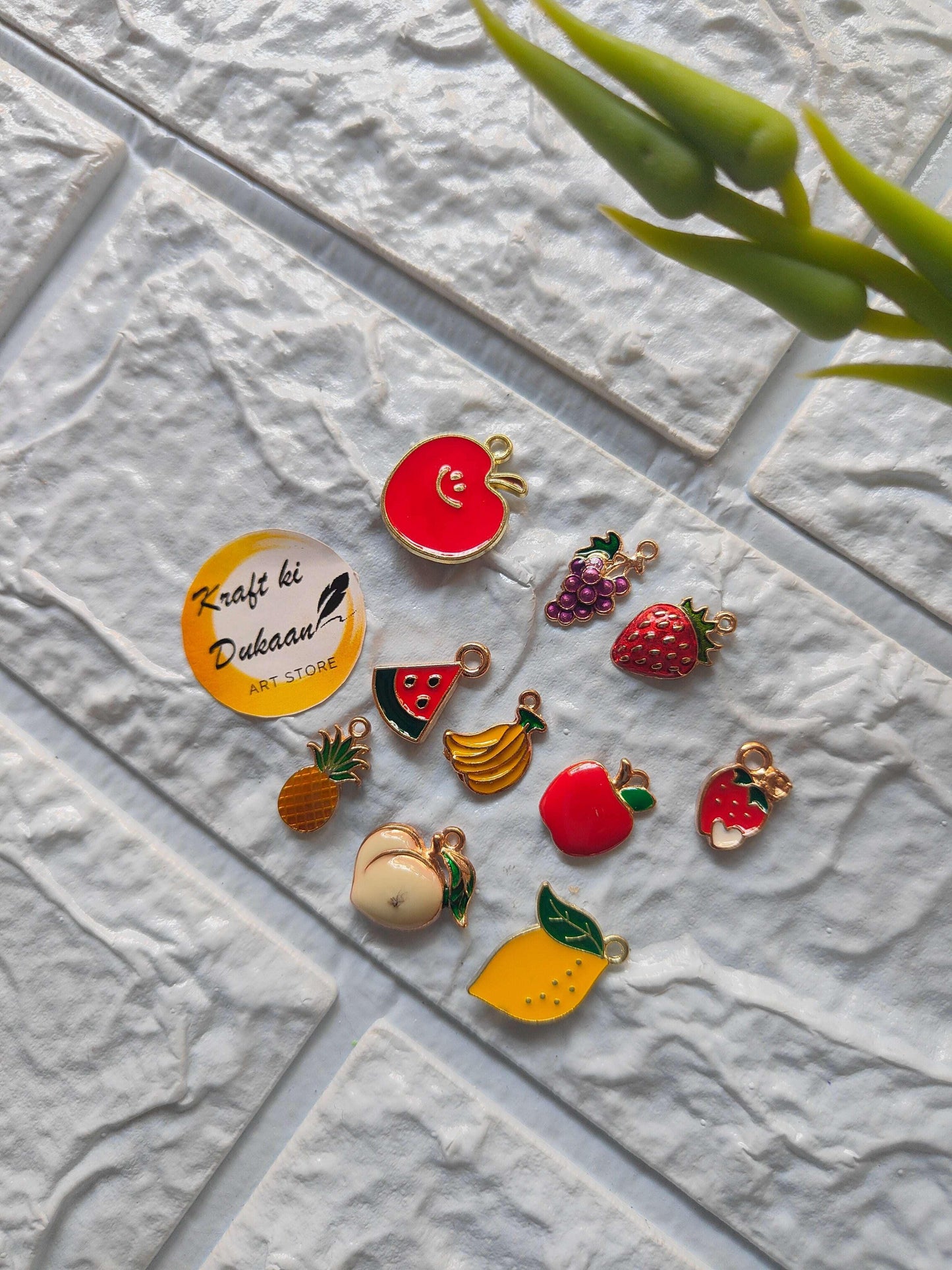 Mix fruit metal charms set: strawberry, apple, banana, orange slice, watermelon, pineapple