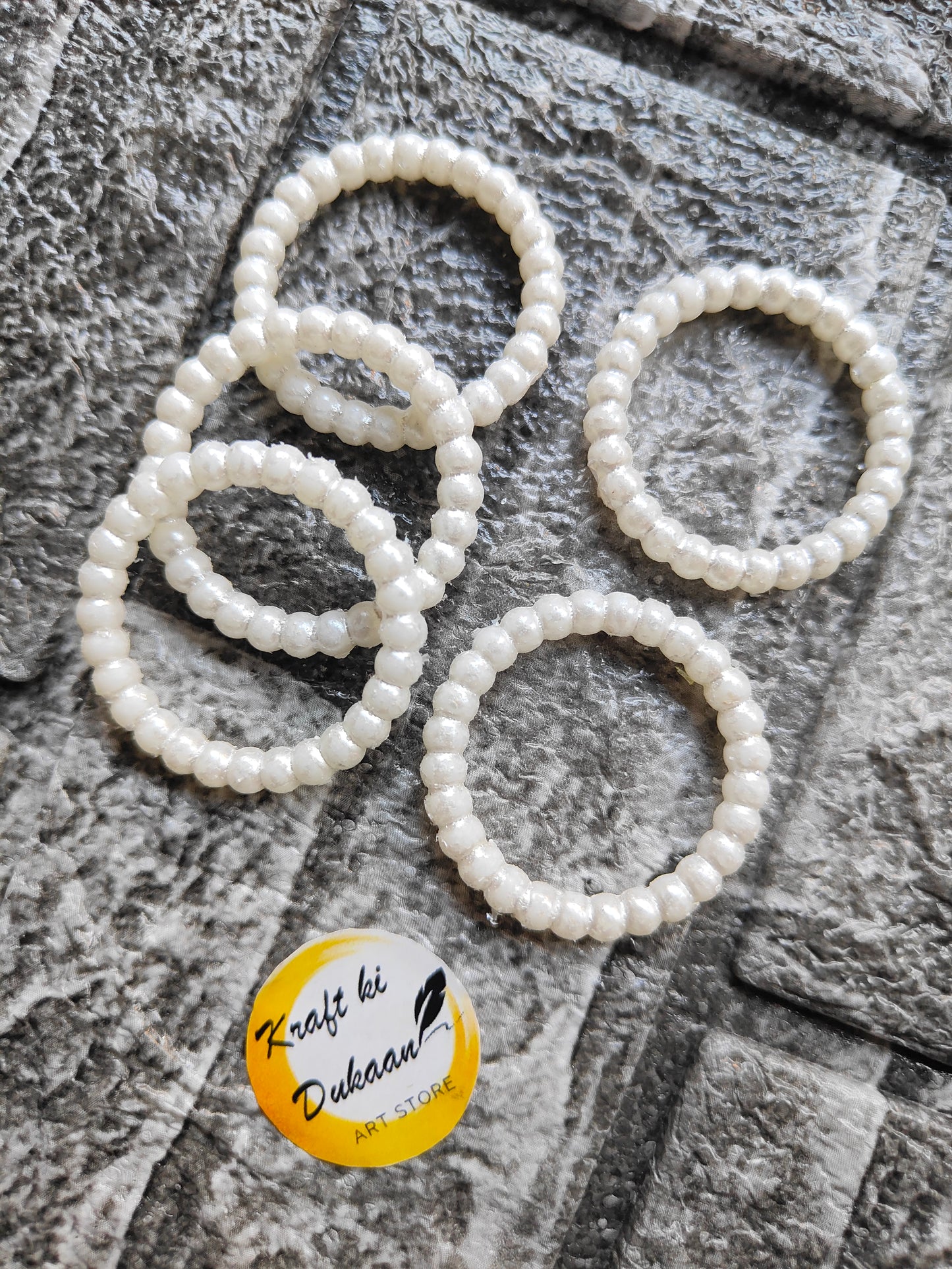 White Pearl Beads Ring Pack of 25 - Kraft ki Dukaan