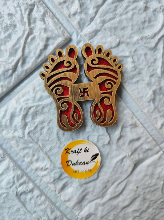Acrylic Charan cutout pair, ornate feet shape with red center and gold swirls