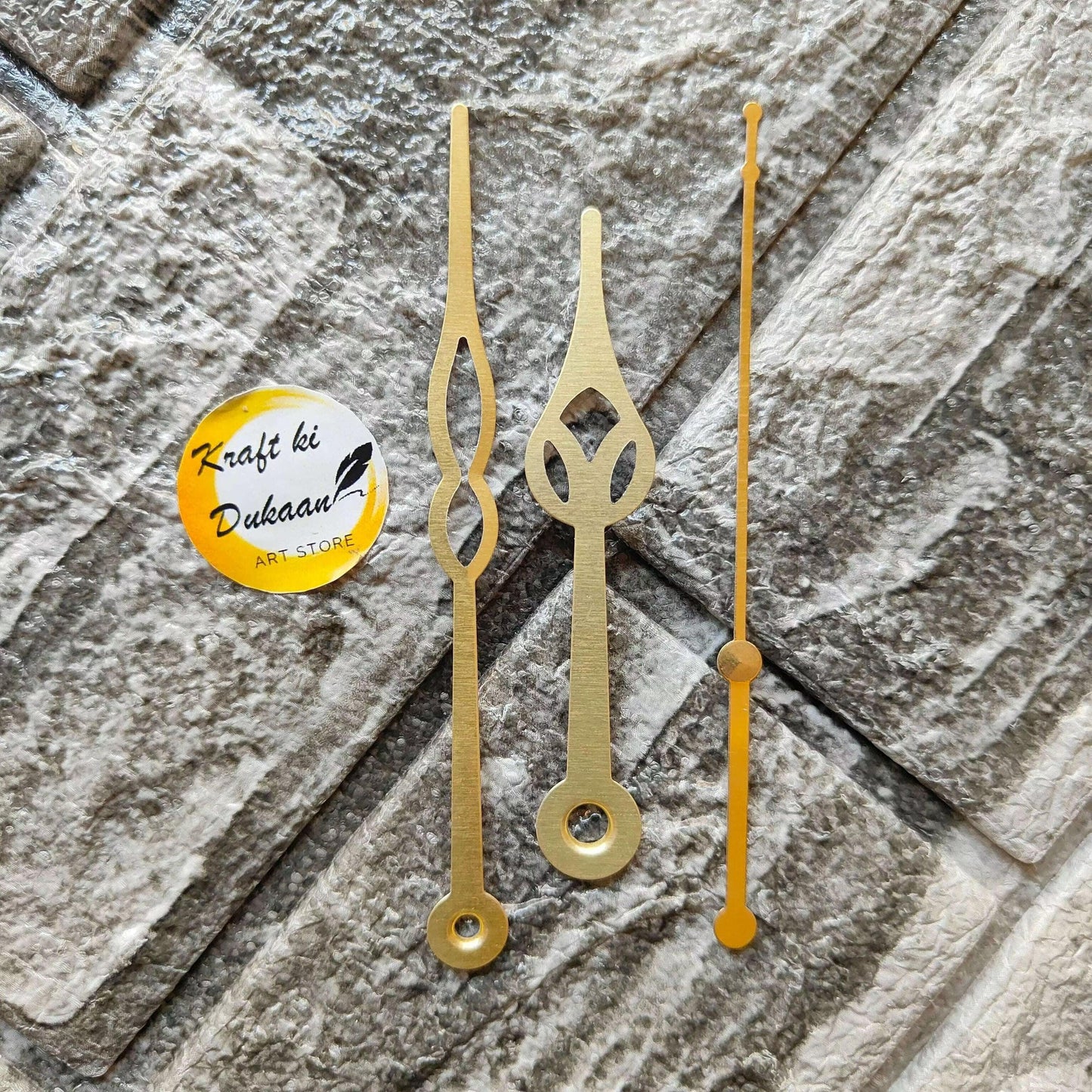 Gold metal clock hands set C6: hour, minute, and second hands with center ring
