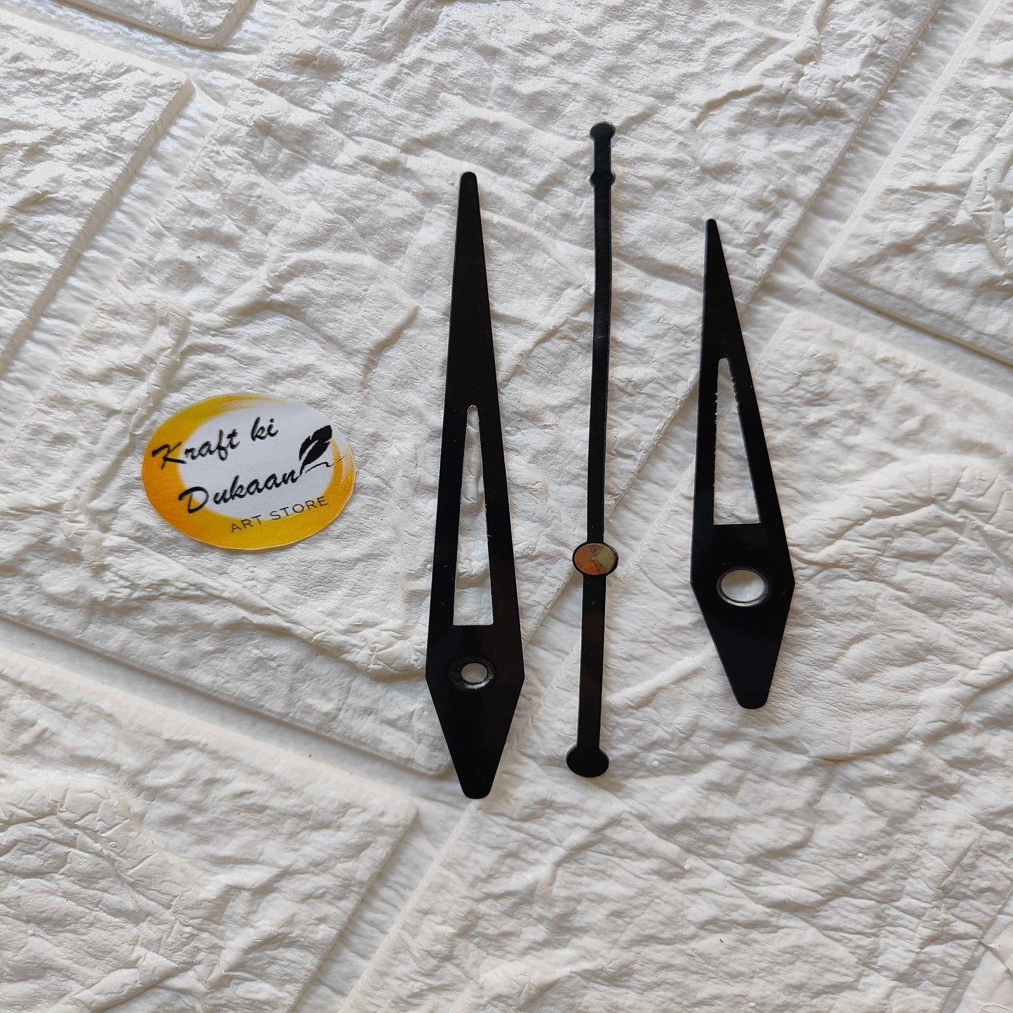 Clock Hands Black Metal C8, set of three dark metal hands with circular cutouts