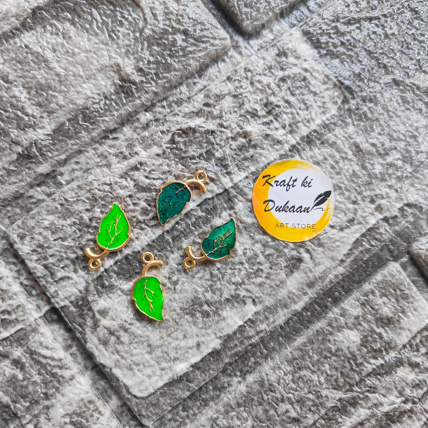 Green Leaf Metal Charms 10PC Set - Kraft ki Dukaan