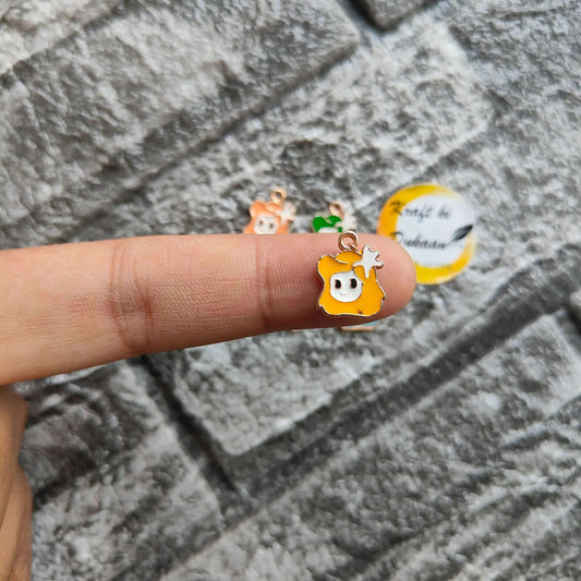 Yellow animal-face metal charm pendant with top loop for attaching