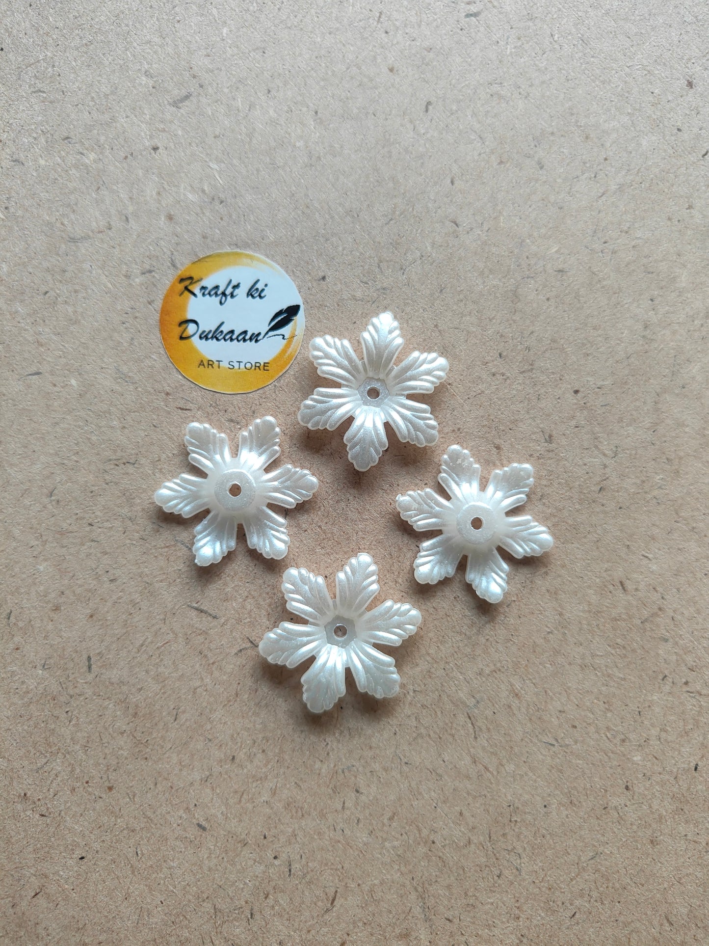 White Flower Beads Pack of 50 - Kraft ki Dukaan
