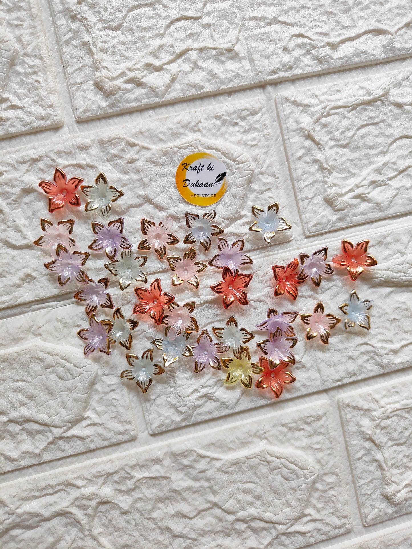 Star Flower Beads Multi pack of 50 - Kraft ki Dukaan