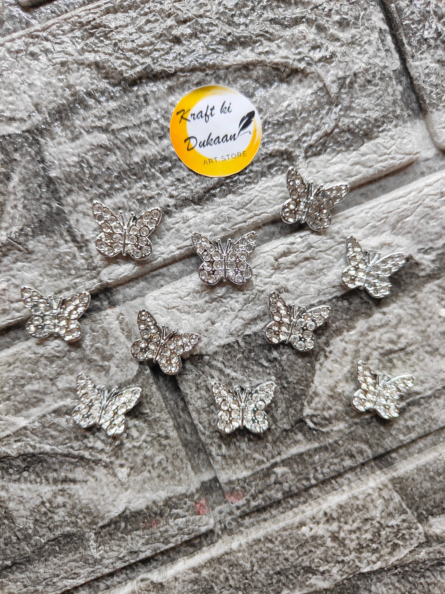 Silver Butterfly Diamond Beads Pack of 50 - Kraft ki Dukaan