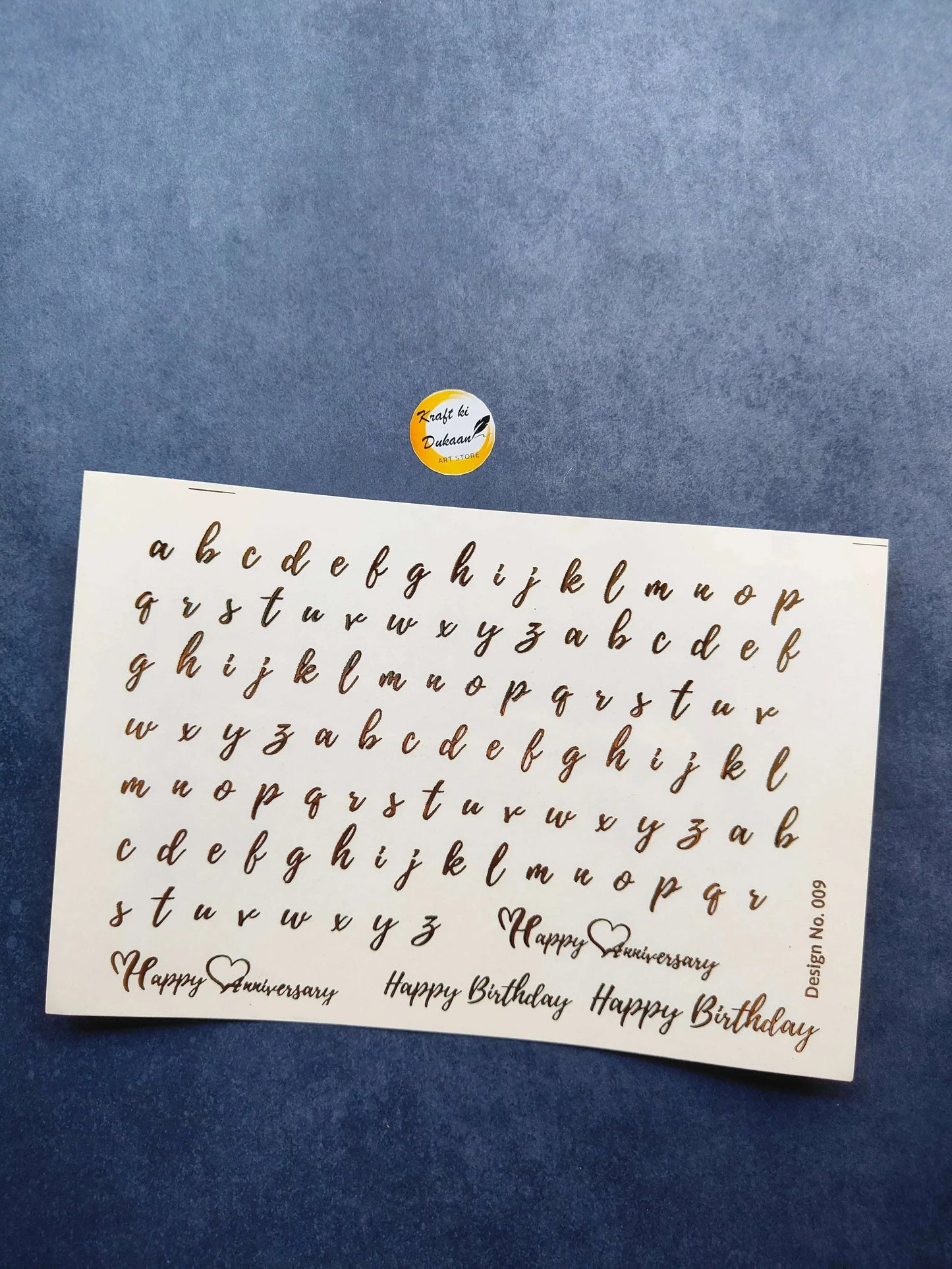 A5 gold embossed sticker sheet with alphabet letters and Happy Anniversary/Birthday text