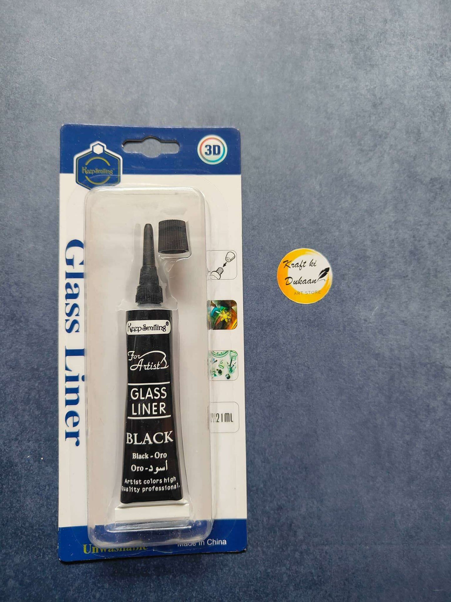 3D Glass Liner 21ML Black tube with applicator nozzle, sealed blister pack