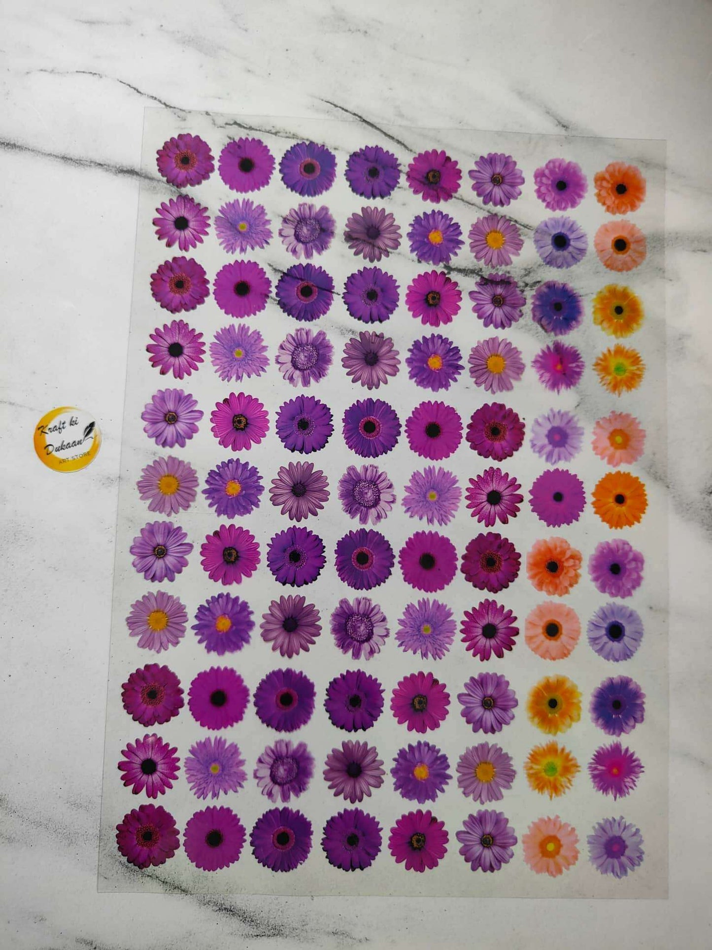 A4 Insert Sheet B9 with purple and orange flower sticker design, assorted flower circles