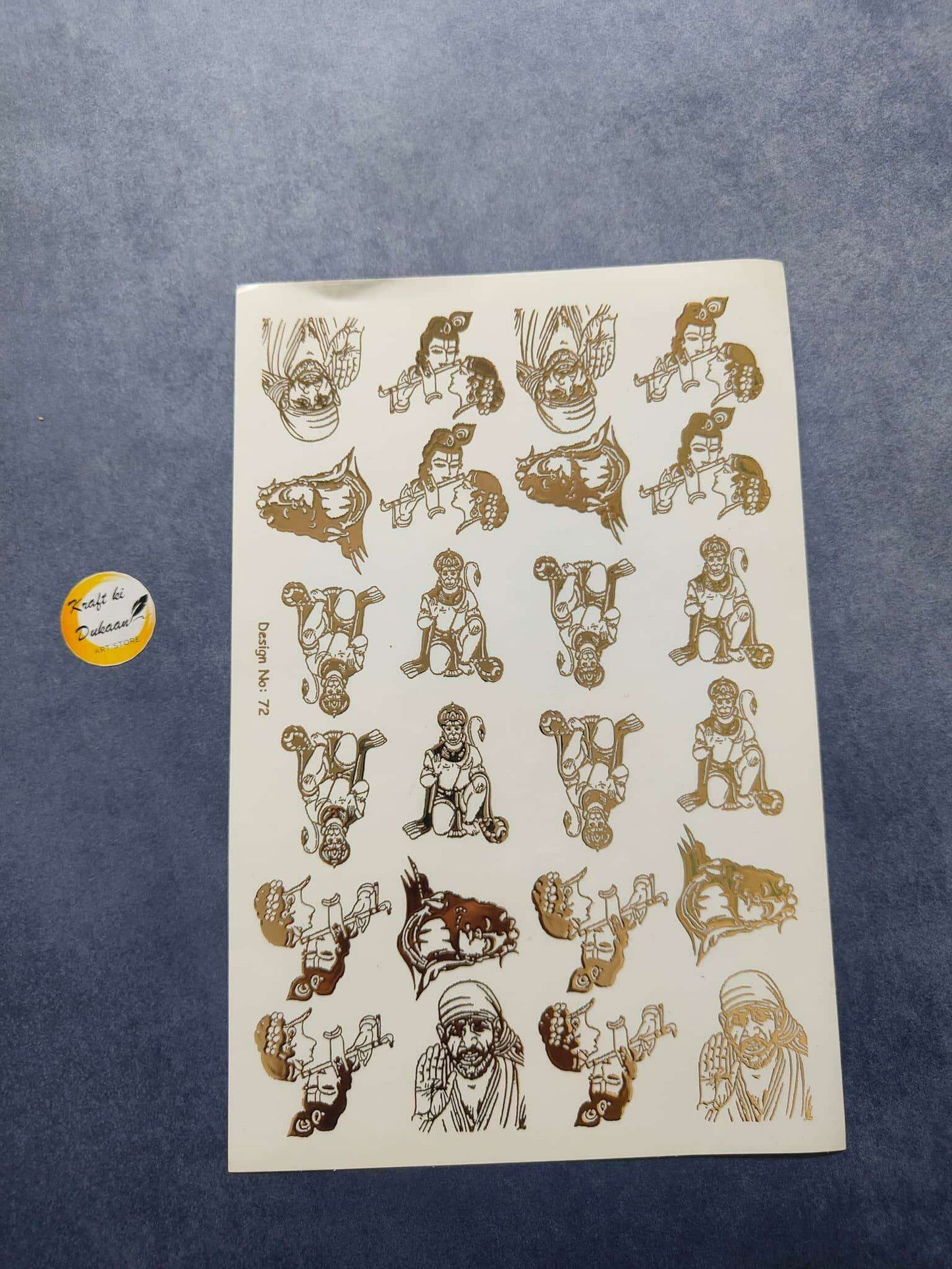 A5 gold embossed sticker sheet with multiple character designs, full sheet view