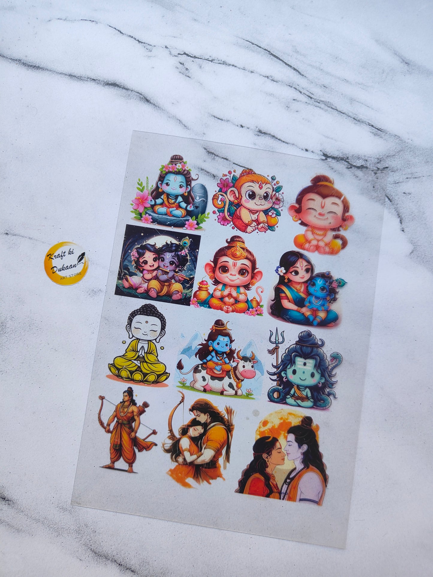 A5 insert sheet for resin art featuring colorful illustrations of deities and cute characters