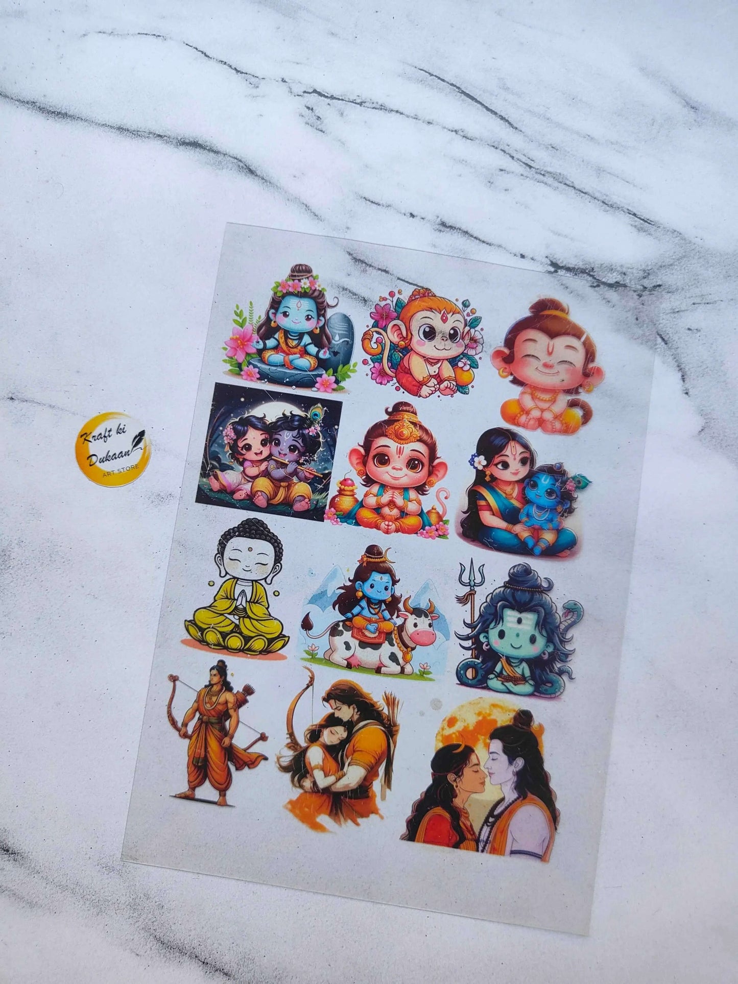 A5 insert sheet with colorful cartoon Hindu deity sticker designs