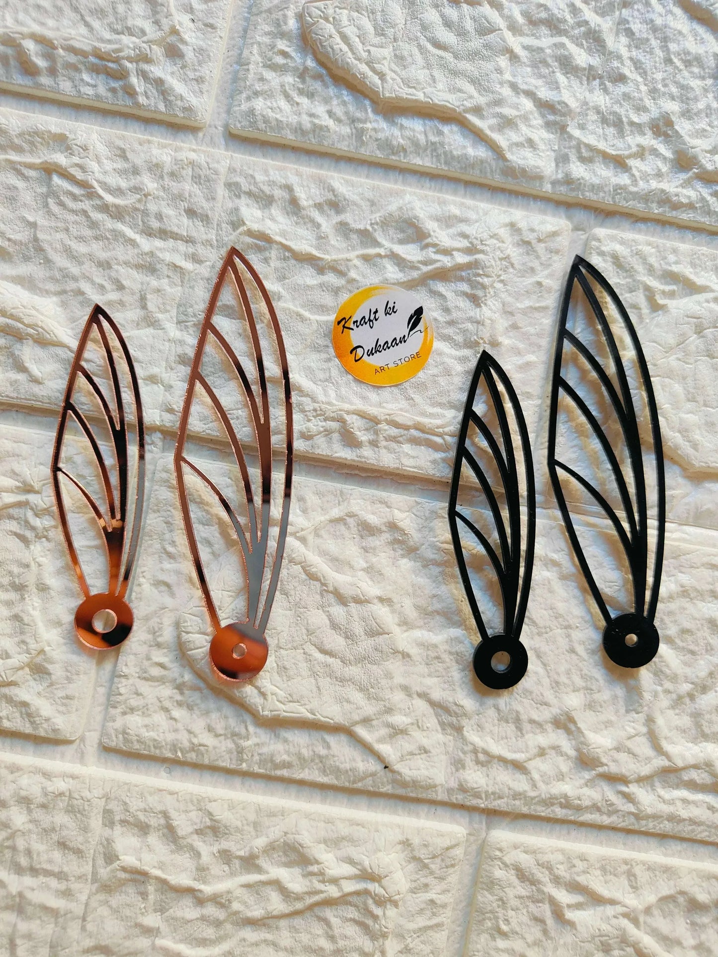 Copper and black acrylic butterfly clock hands with long hour and minute hands