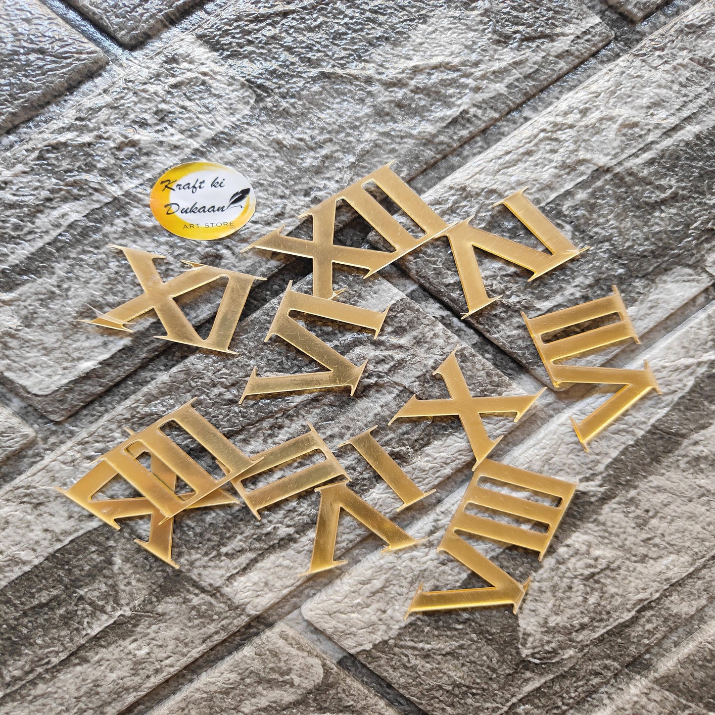 Set of acrylic Roman numerals for crafts in gold, ideal for DIY projects and home decor