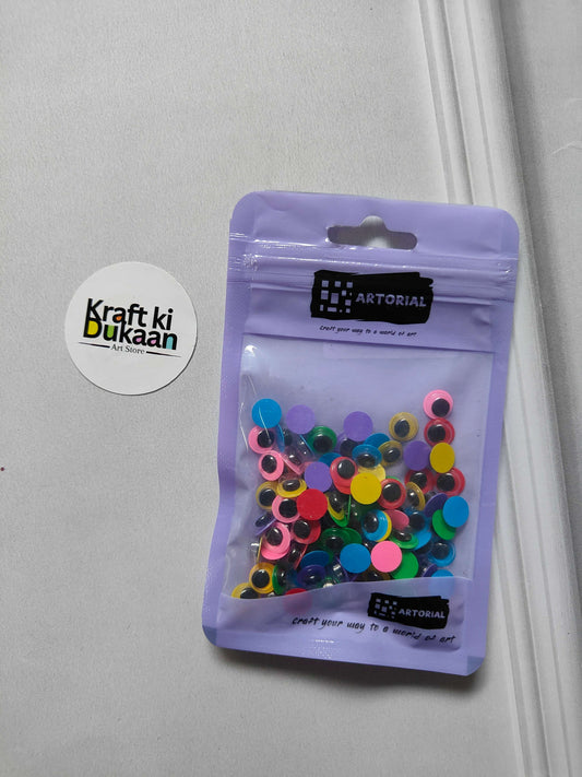 Colored googly eyes 8mm, pack of 100 in plastic pouch