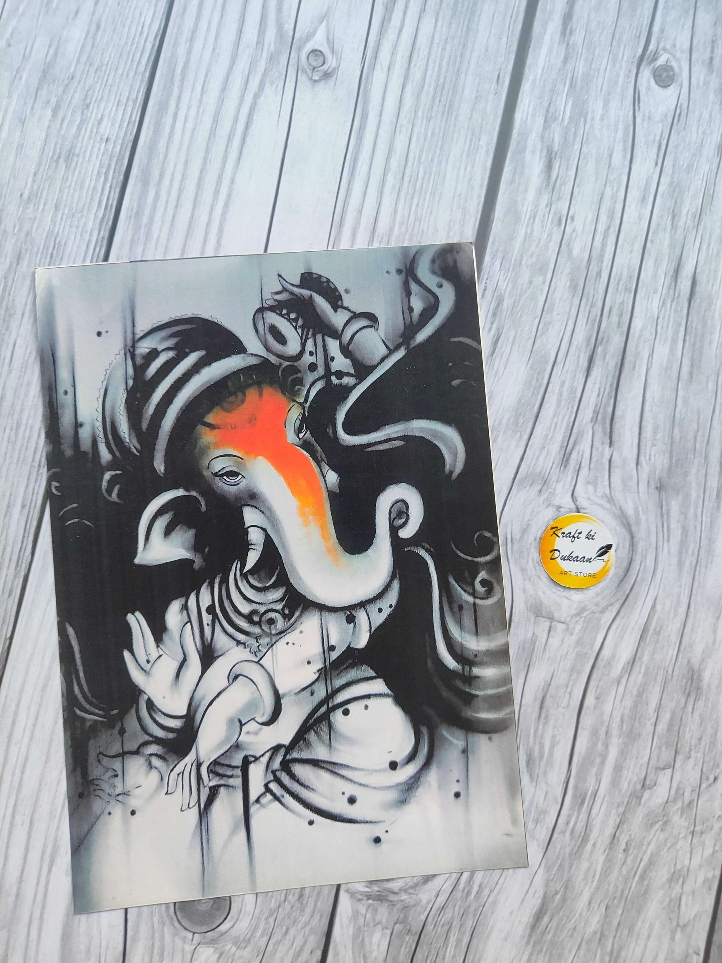 A5 color sticker sheet featuring an artistic design of Lord Ganesha by Kraft ki Dukaan