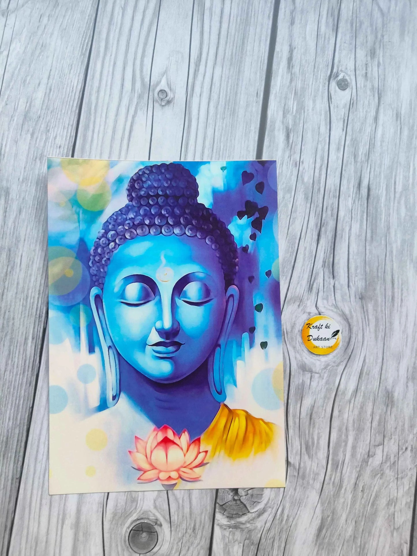 A5 embossed sticker sheet with blue Buddha head and lotus flower design