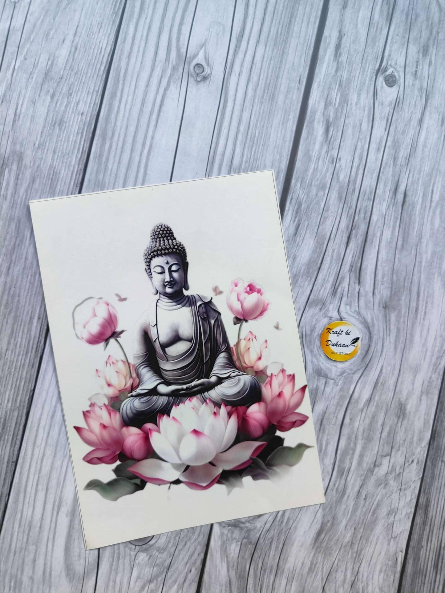 A5 color emboss sticker sheet with Buddha, pink and white lotus flowers