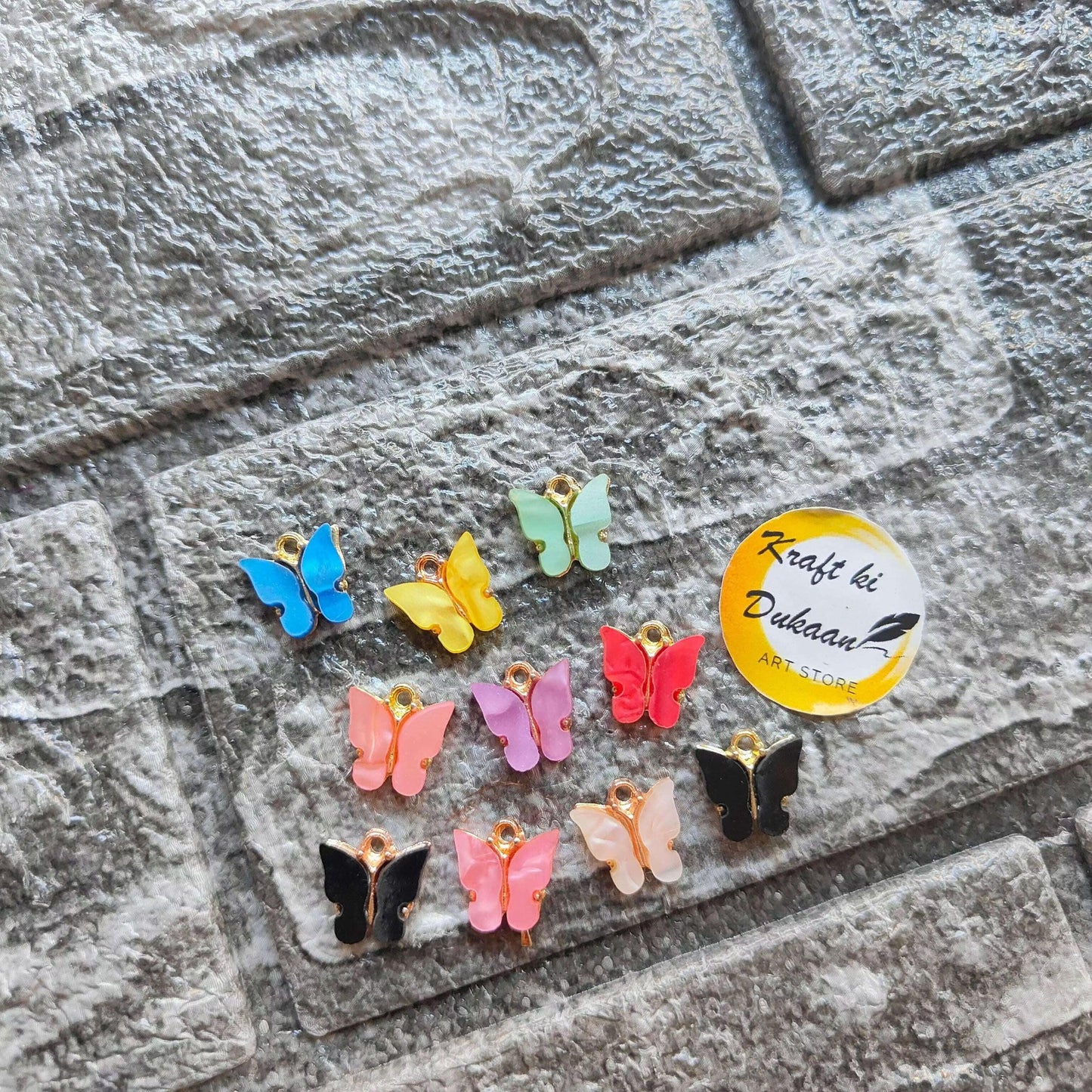 10pc butterfly charms pendants, enamel butterflies in blue yellow pink black green