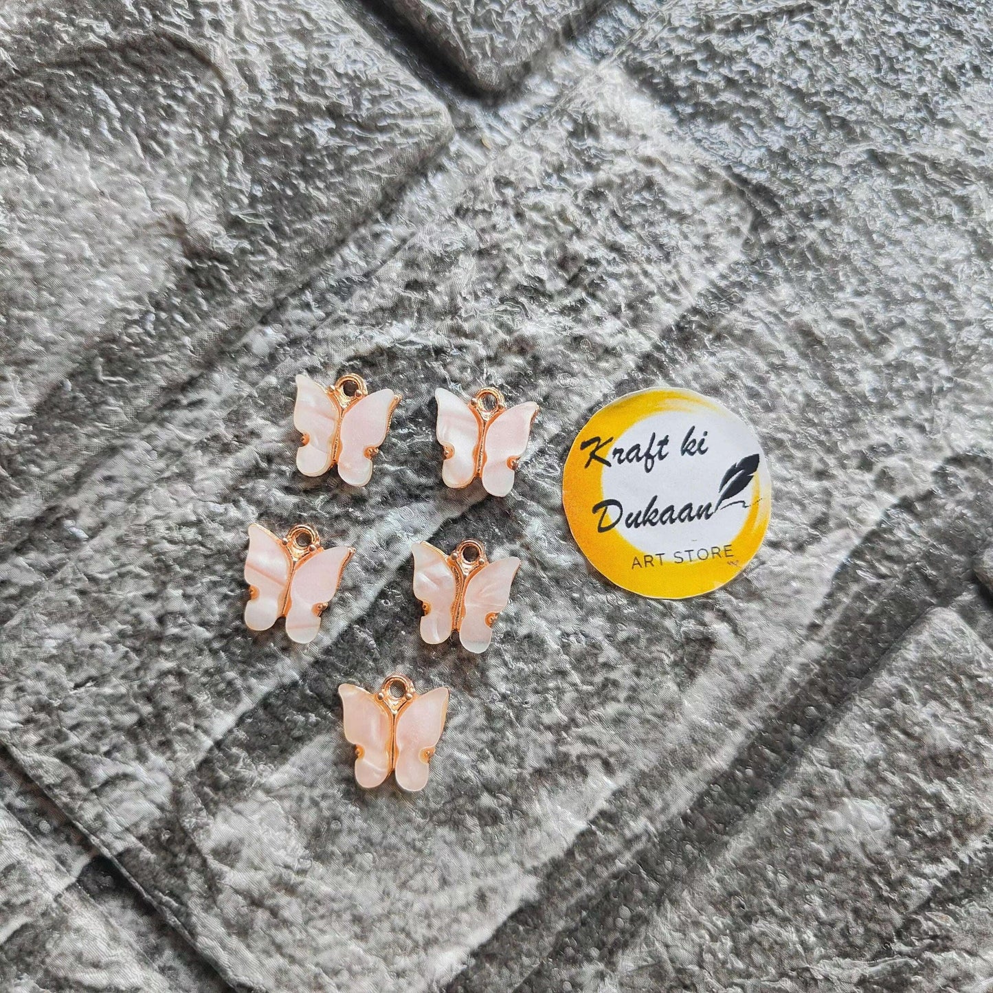 Butterfly charms pendant set, cream/peach butterfly pendants with gold-toned loops