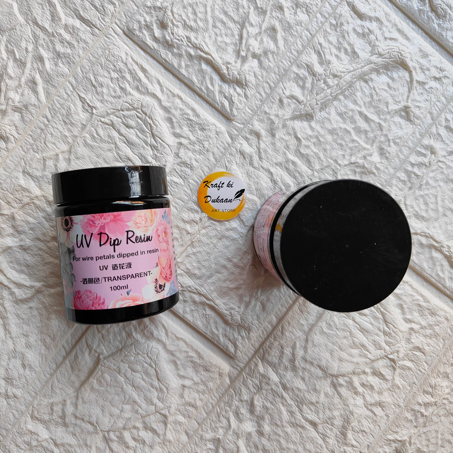 Clear UV dip resin from Kraft ki Dukaan in 100ml jar for crafting and DIY projects