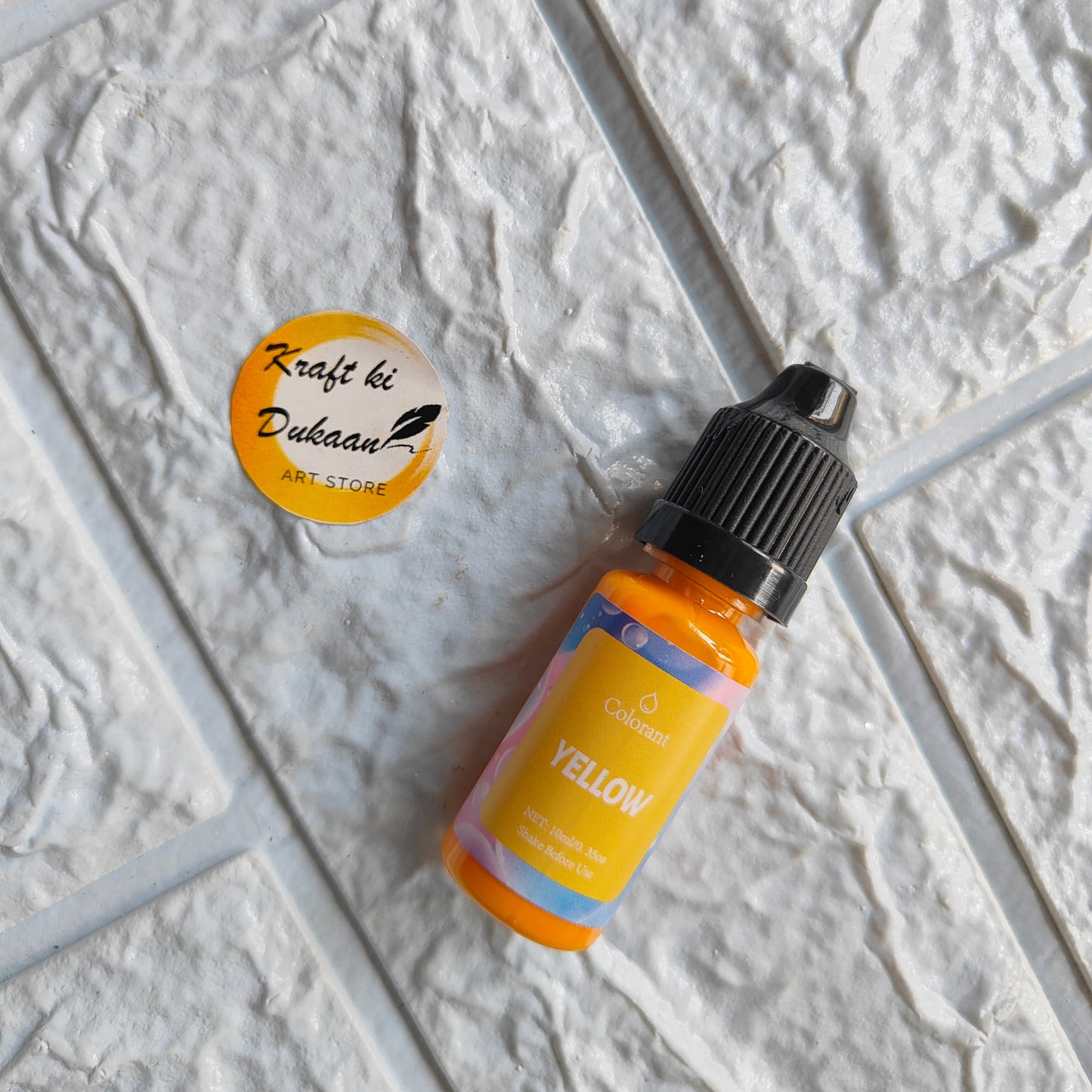 Kraft ki Dukaan Yellow Resin Pigment Colorant in a dropper bottle for vibrant resin art
