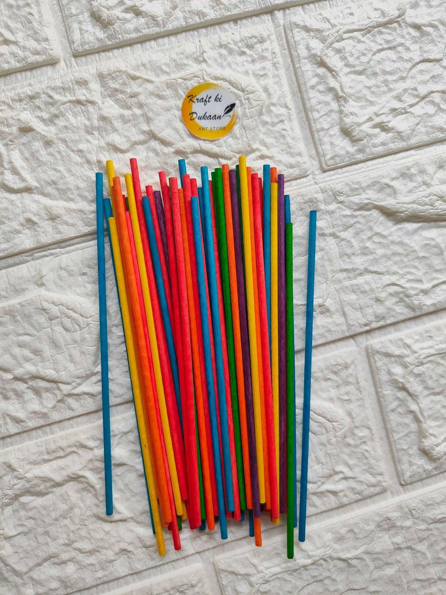 Colored round wooden craft sticks, 0.3 x 15 cm, assorted colors bundle