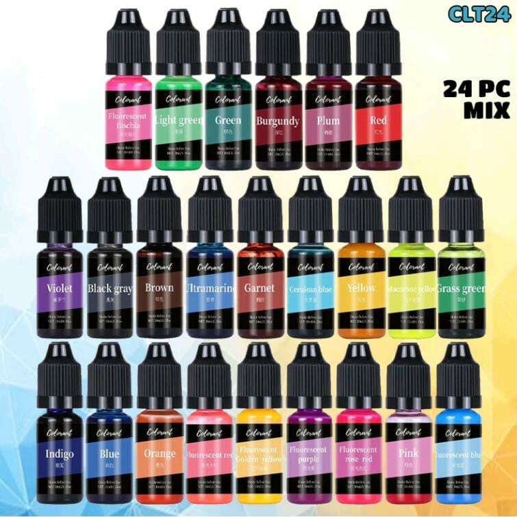 Colorant set of 24 mix: assorted colored ink bottles with droppers