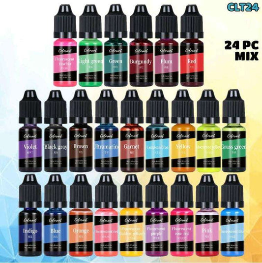 Colorant set of 24 mix: assorted colored ink bottles with droppers