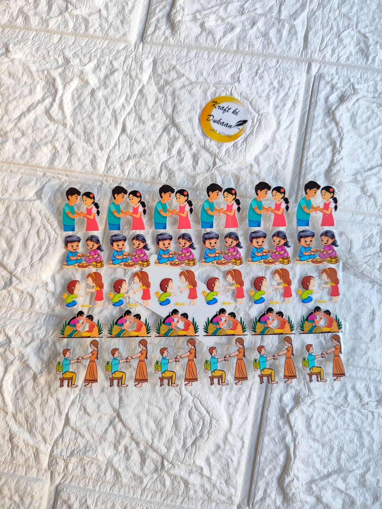 UV DTF peel-off sticker sheet J46 with cartoon kid figures, multiple rows
