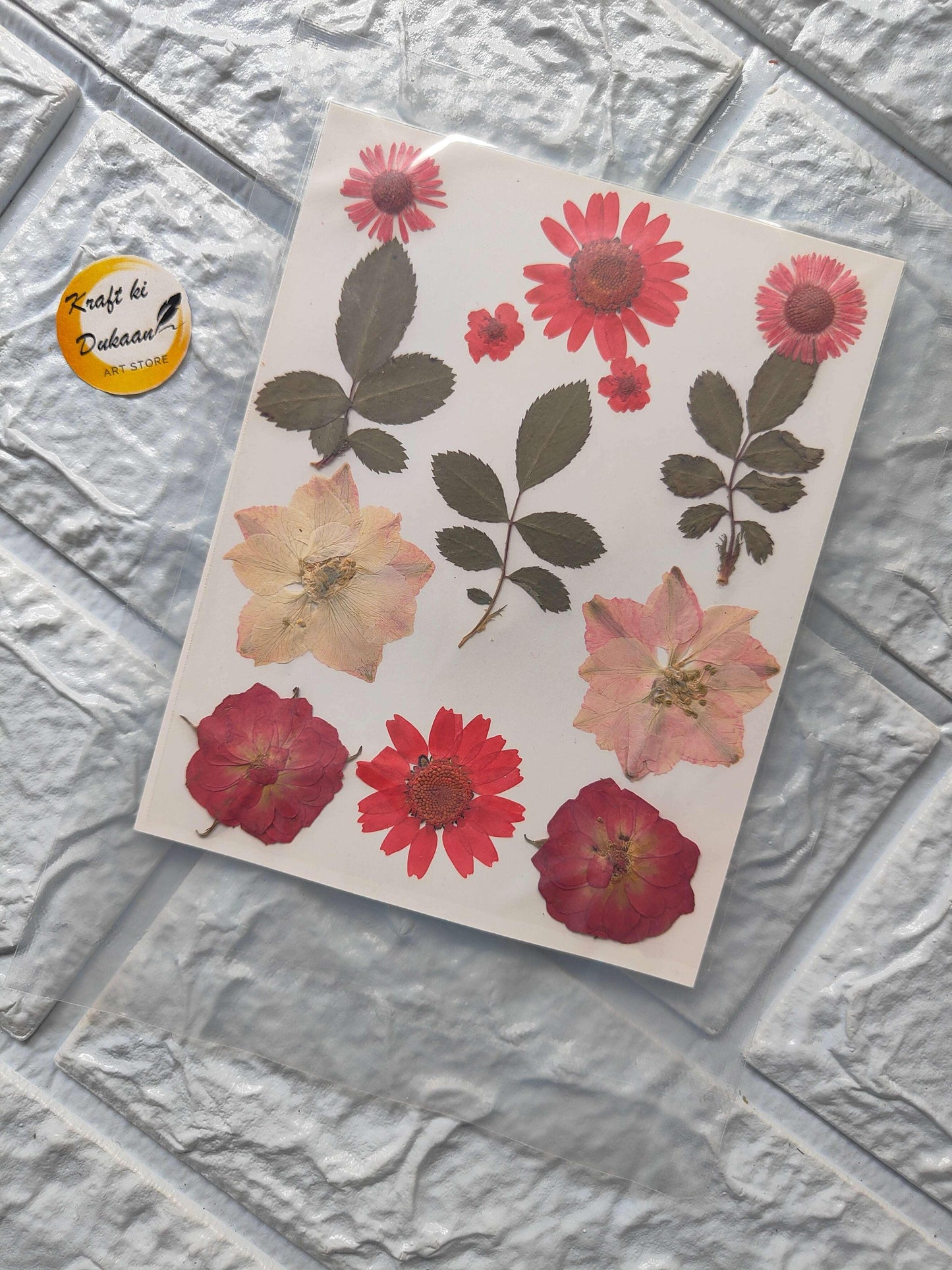 Pressed Flower Sheet Mix A12 with assorted pink, red, and peach pressed blossoms