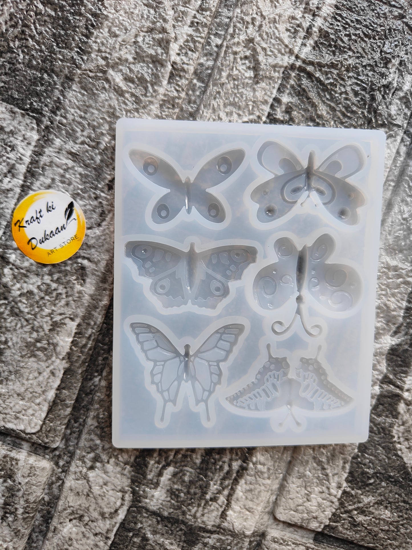 Butterfly resin mold with six detailed butterfly shapes for crafting and resin art by Kraft ki Dukaan