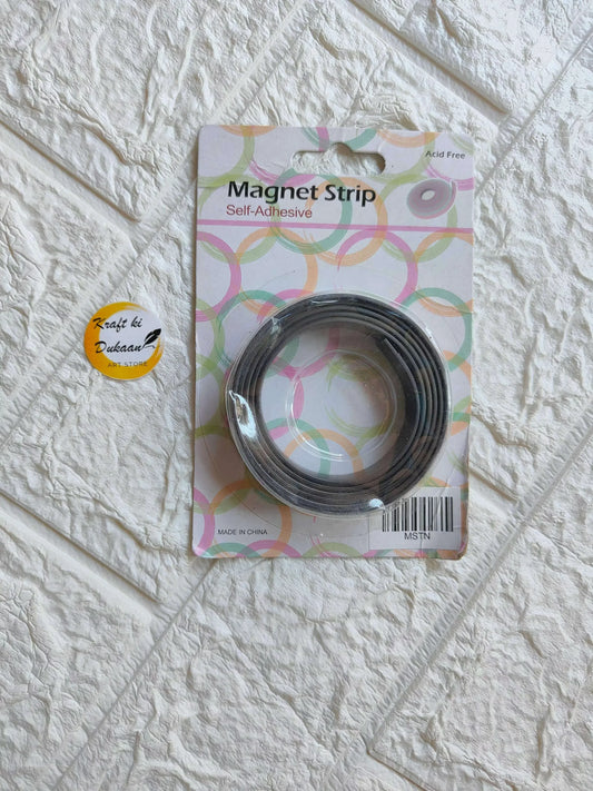 Self-adhesive magnet strip thin roll, dark gray metal coil on card