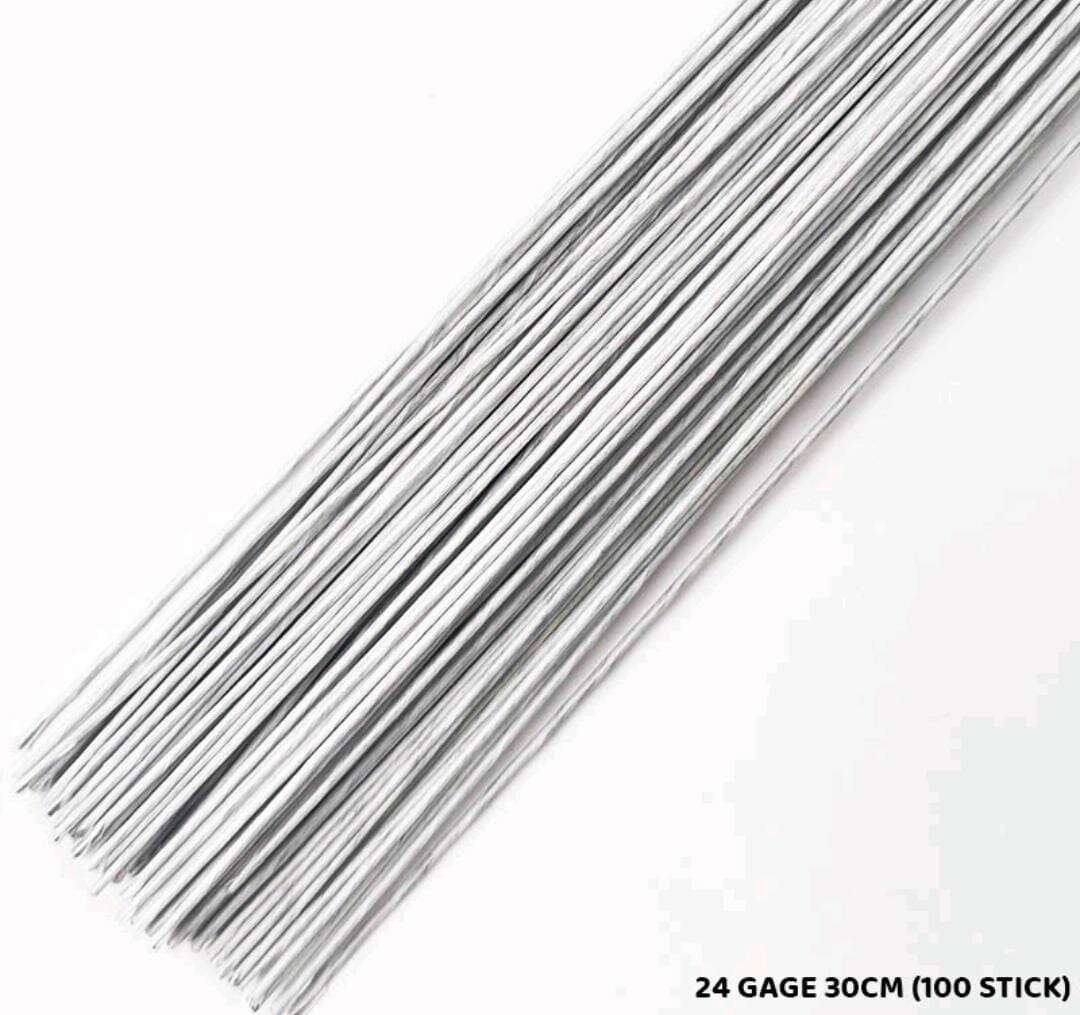 Silver-white floral metal stem wire sticks, straight 12-inch bundle