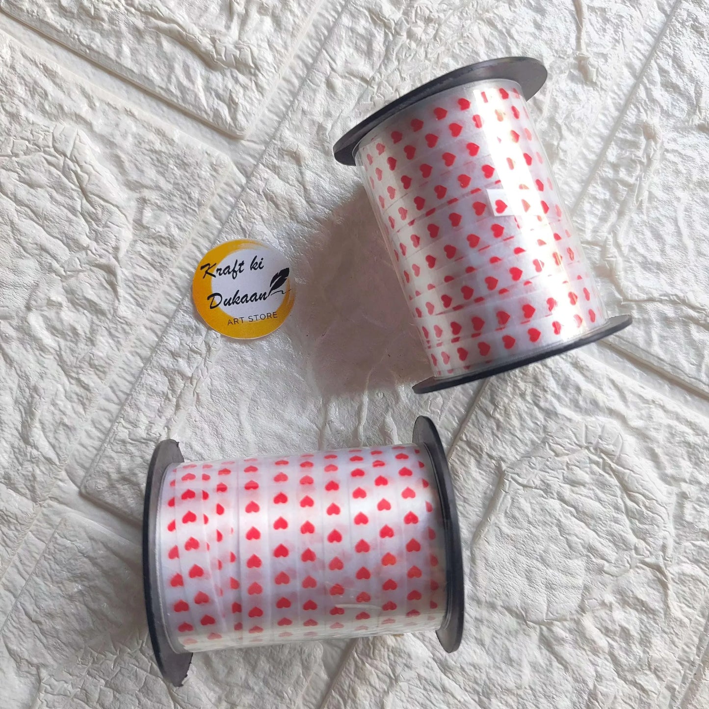Printed ribbon A5 with red heart pattern, on two rolls