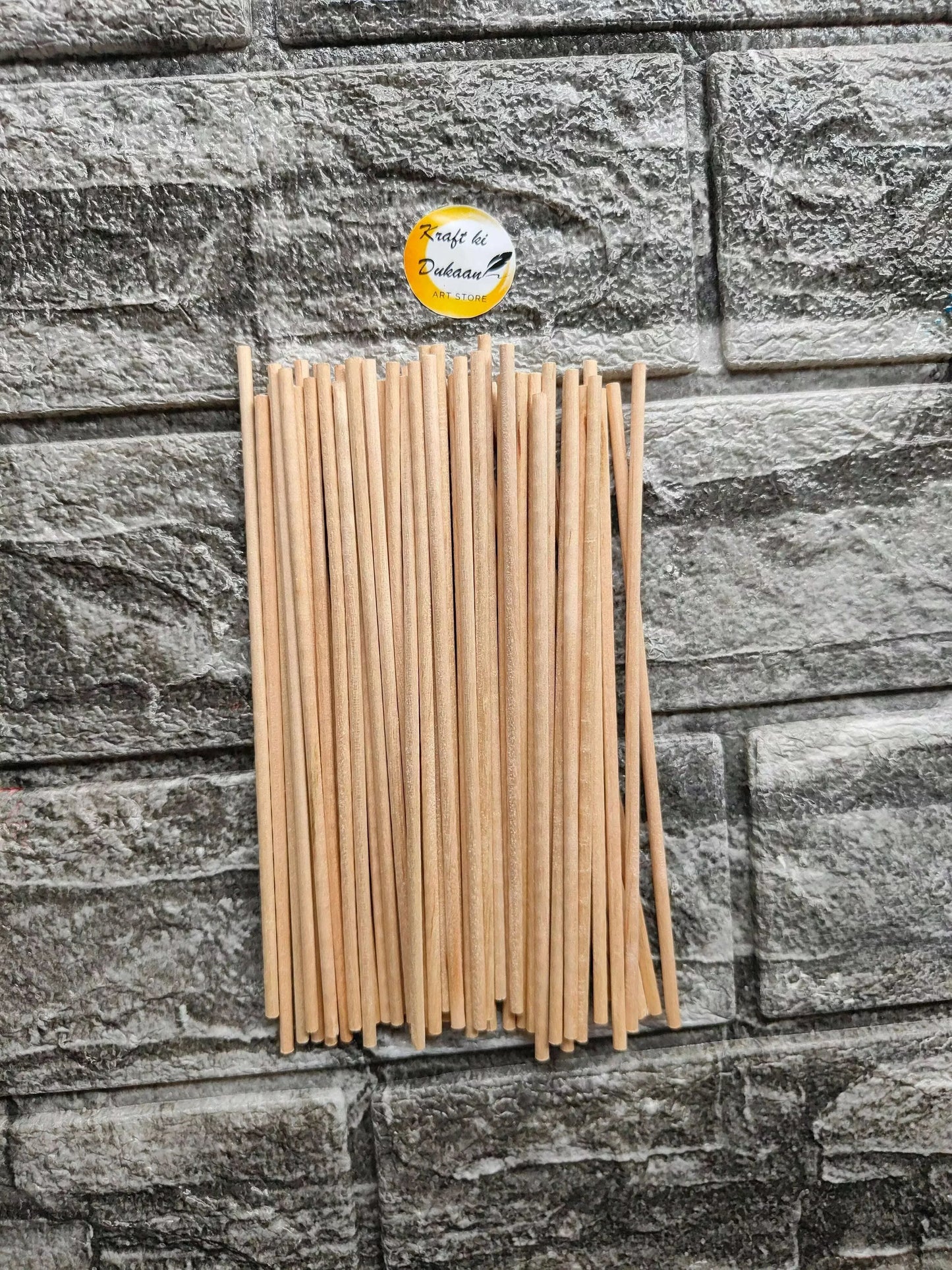 Plain wooden round craft sticks, 0.3 x 15 cm, bundled light wood