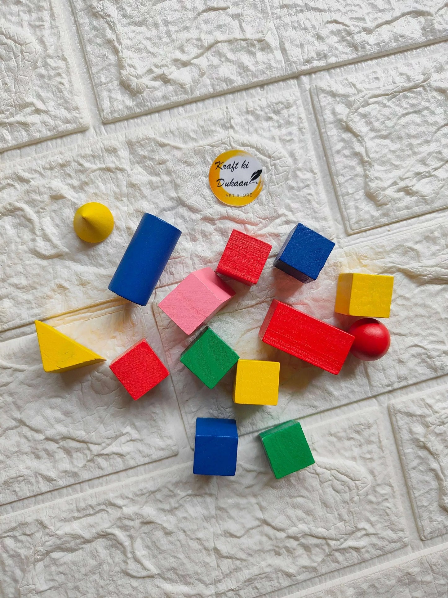 Craft wood mixed-shape color blocks in assorted colors: blue, red, yellow, green