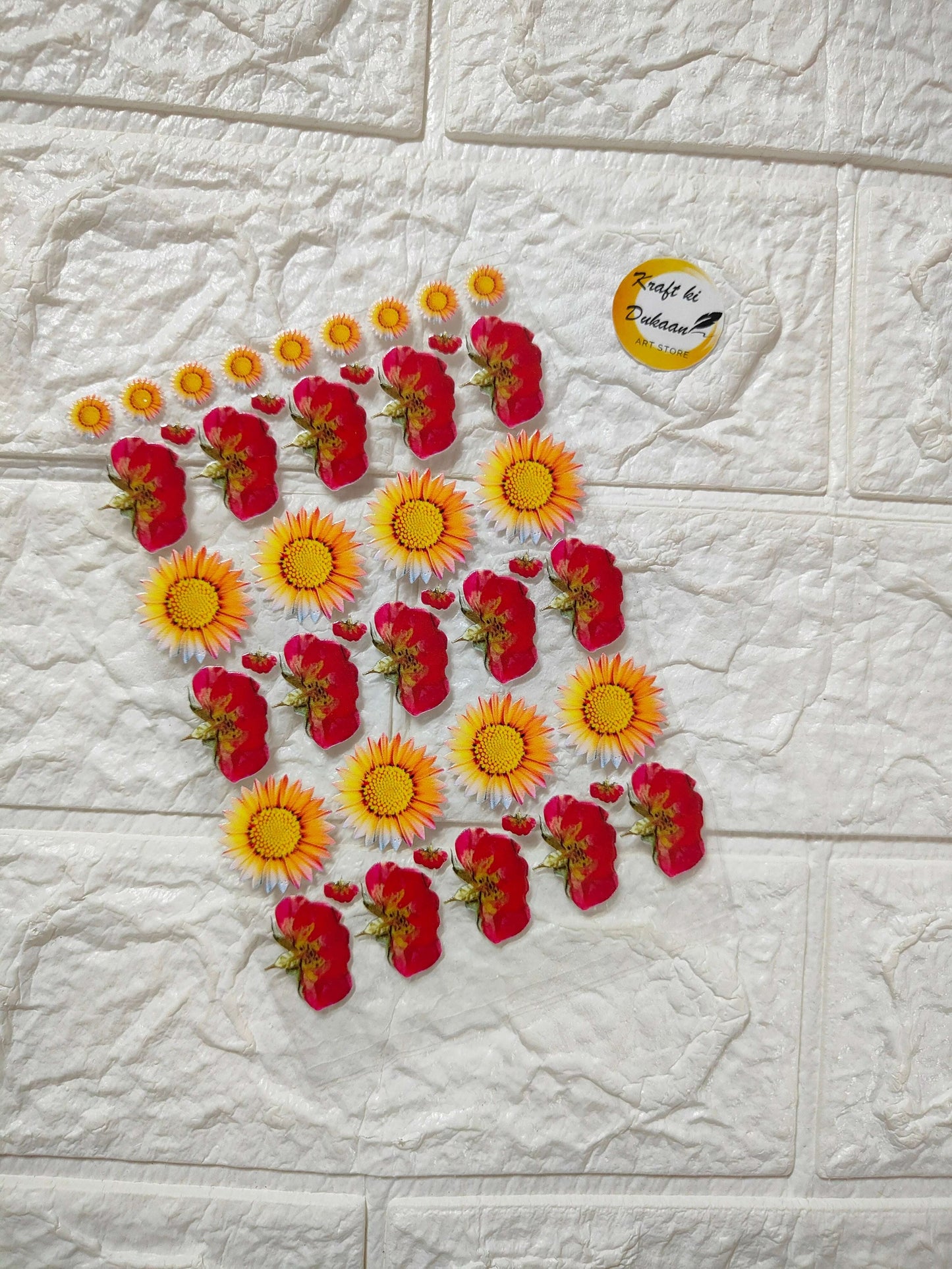 UV DTF peel-off sticker sheet J12 with red flower and yellow daisy designs
