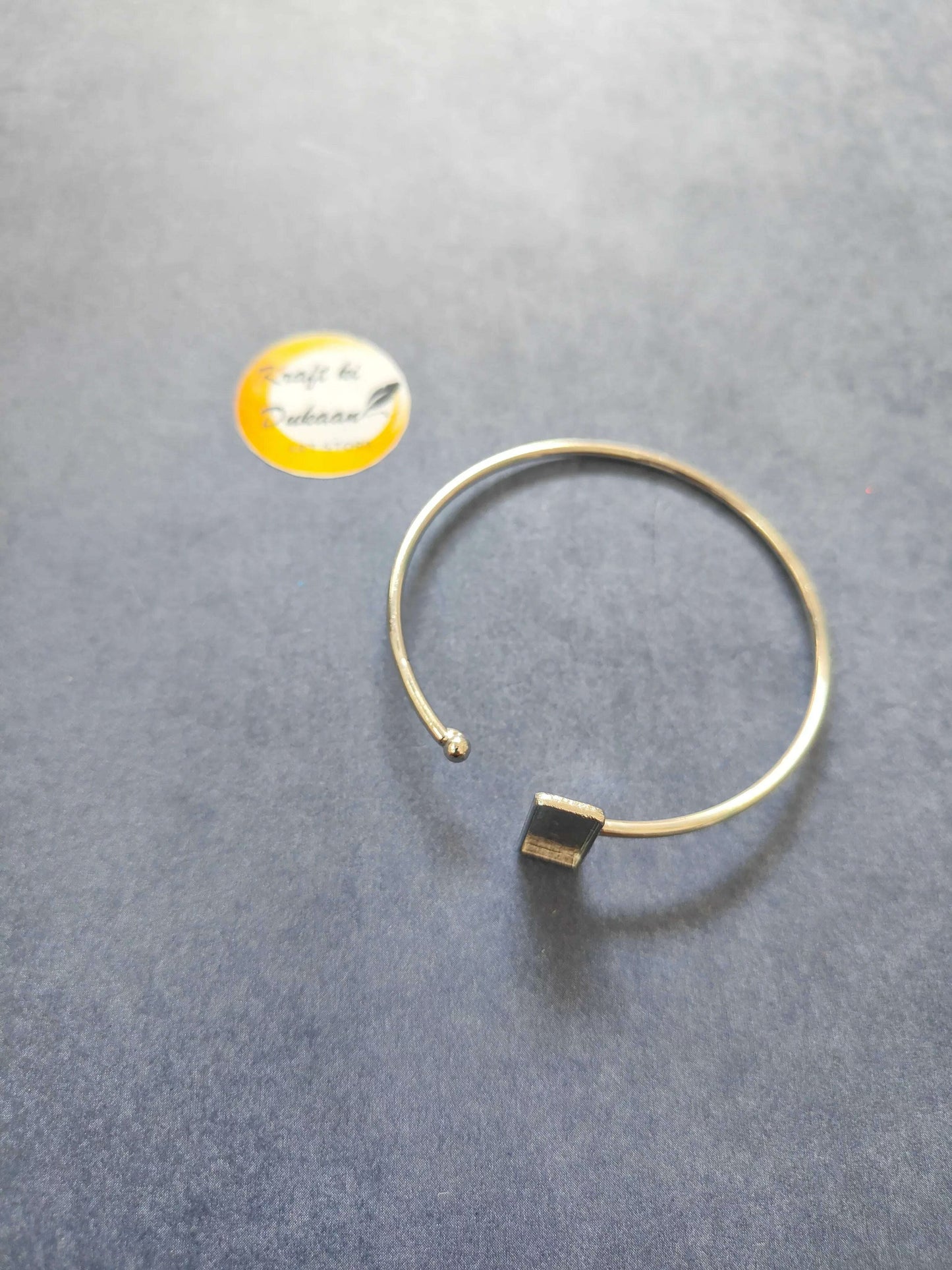 Designer Bracelet B9 silver bangle with small square black charm at center