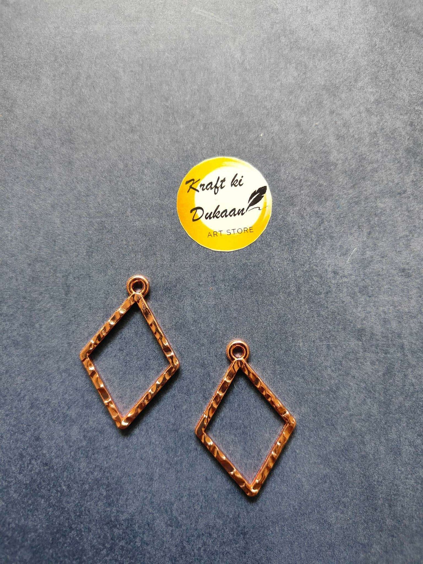 Rose-gold tone square bezel pendant, 2 diamond-cut frames with top loops