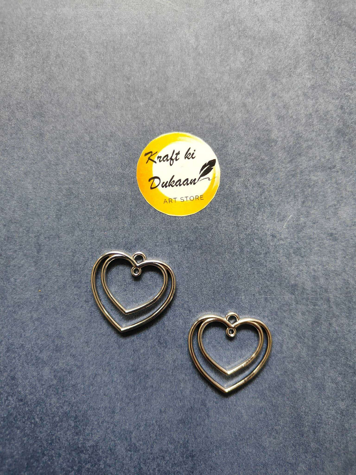 Double heart bezel pendant set (5pc) in silver-tone heart bezels