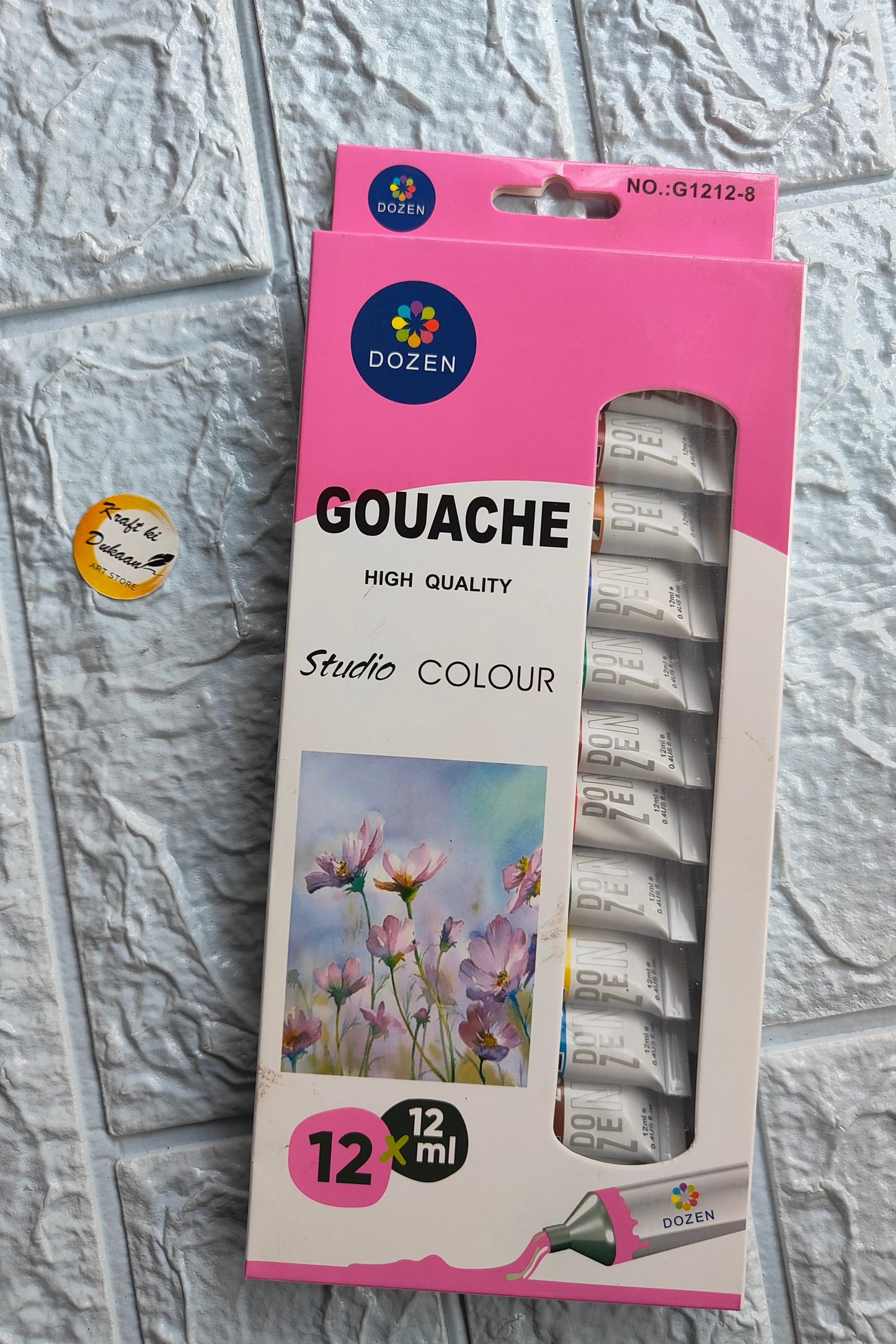 Kraft ki Dukaan artist gouache paint set for beginners in a 12-piece tube packaging with vibrant colors