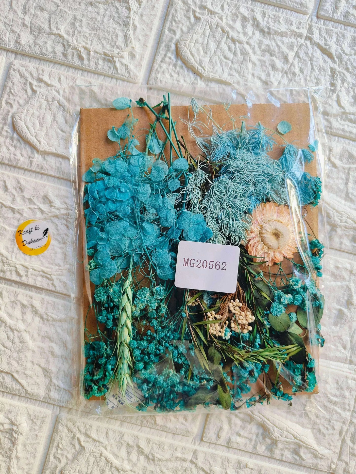 Large A6 dried flower mix sheet with teal blue and beige dried blooms